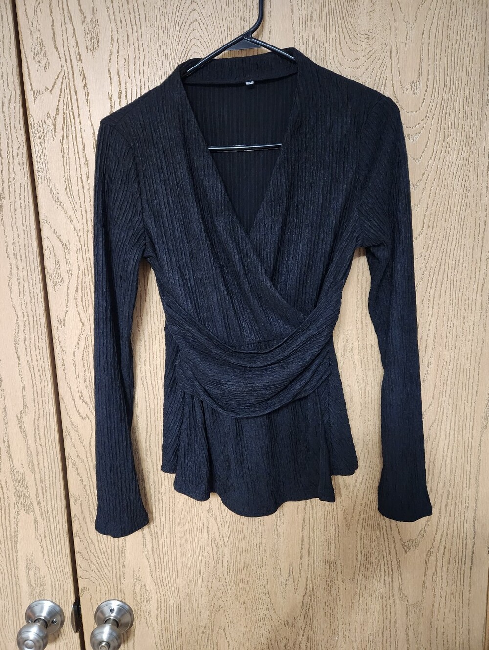 Black Ribbed Wrap-Style Two-Piece Set - Picture 4 of 6